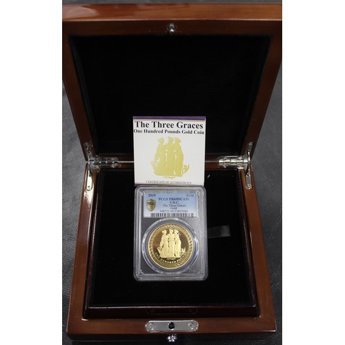 127 - Tristan Da Cunha 2015 gold proof £100. Reverse design featuring the Three Graces. Graded PGCS PR69DC... 