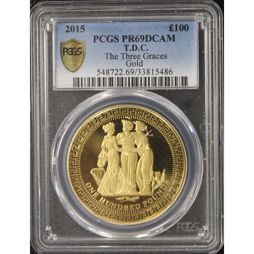 127 - Tristan Da Cunha 2015 gold proof £100. Reverse design featuring the Three Graces. Graded PGCS PR69DC... 