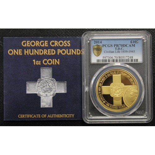 124 - Tristan Da Cunha 2014 gold proof £100. Reverse design featuring The George Cross, the highest honour... 