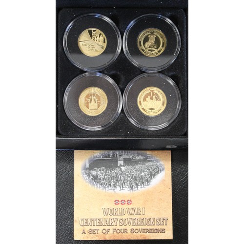122 - Tristan Da Cunha 4-coin proof sovereign set in remembrance of the start and end of WWI and includes ... 