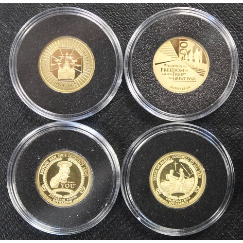 122 - Tristan Da Cunha 4-coin proof sovereign set in remembrance of the start and end of WWI and includes ... 
