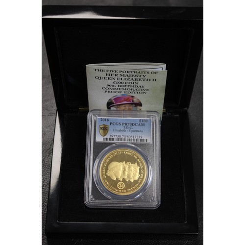 130 - Tristan Da Cunha 2016 gold proof £100. Struck to celebrate the 90th Birthday of Queen Elizabeth II w... 