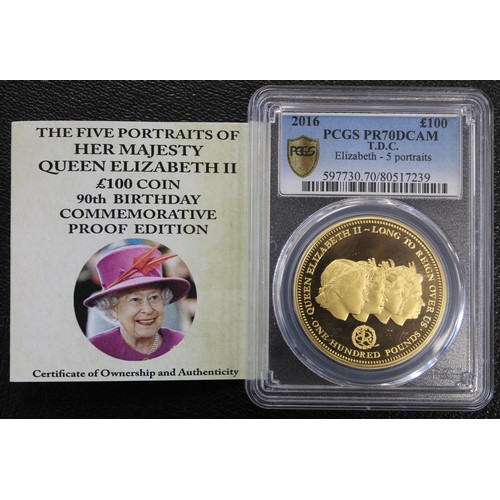 130 - Tristan Da Cunha 2016 gold proof £100. Struck to celebrate the 90th Birthday of Queen Elizabeth II w... 