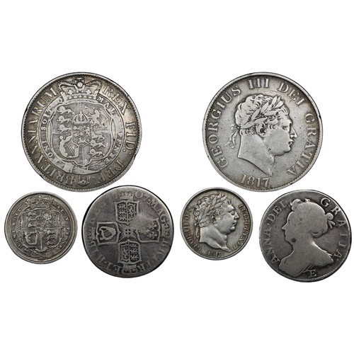 84 - A trio of early silver issues including 1707E shilling, 1817 small head half crown & 1817 sixpen... 