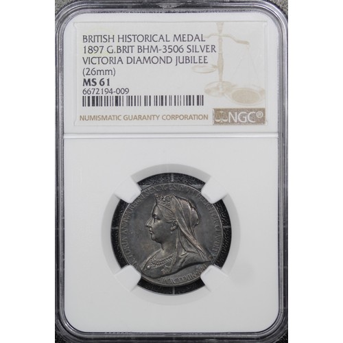 87 - 1897 Victoria Diamond Jubilee medal, 26mm, struck in silver. Graded NGC MS61, deeply toned. [Eimer 1... 
