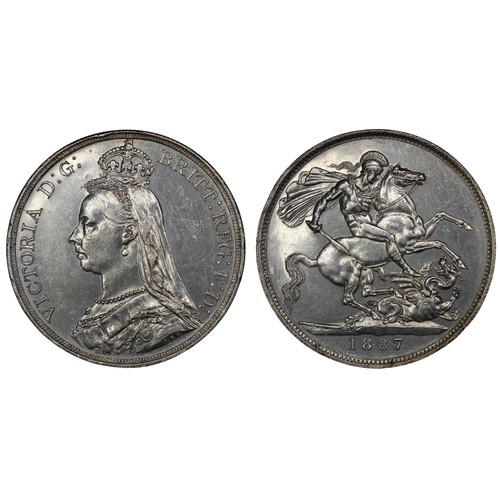 77 - 1887 Crown, Victoria. Obv. Jubilee bust, Rev. St. George & Dragon. Cleaned otherwise EF or near.... 