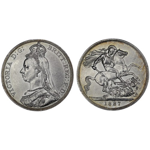 78 - 1887 Crown, Victoria. Obv. Jubilee bust, Rev. St. George & Dragon. Once cleaned now retoning in ... 