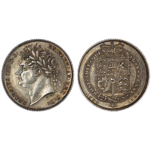 60 - 1824 Sixpence, George IV. Laureate bust, reverse with crowned shield in garter. attractively toned. ... 
