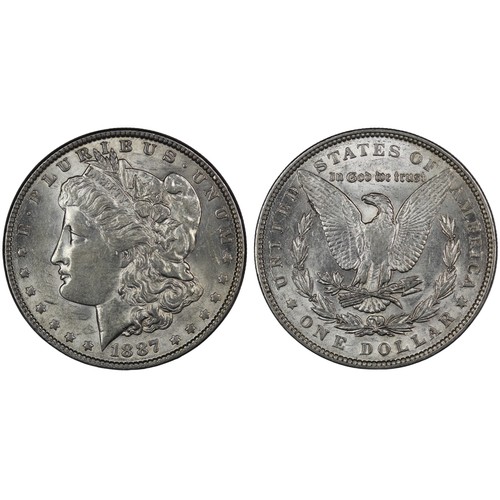 300 - USA, 1887 Morgan Dollar. aUNC with subdued cartwheel lustre.