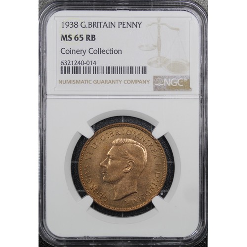 33 - 1938 Penny, George V. Graded NGC MS65RB, uncirculated with slight mixed tone over lustre. Presented ... 