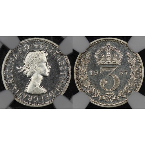 56 - 1957 Maundy Set, Elizabeth II. Obv. bare head left, Rev. crowned denominations dividing date. An ori... 