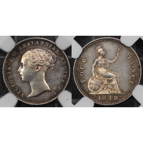 57 - 1848/6 Groat, Victoria. Graded NGC MS60 with attractive rainbow tones to the peripheries, the overda... 