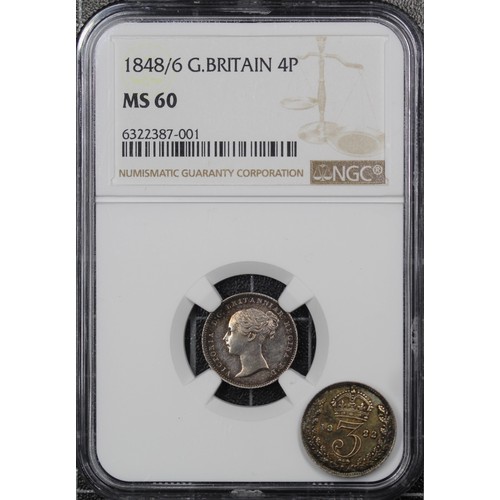 57 - 1848/6 Groat, Victoria. Graded NGC MS60 with attractive rainbow tones to the peripheries, the overda... 