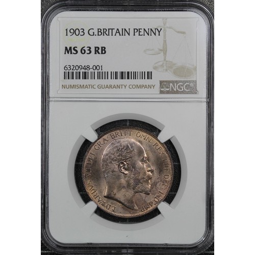 32 - 1903 Penny, Edward VII. Graded NGC MS63RB with occasional spots otherwise with bright cartwheel lust... 
