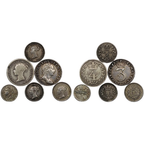 38 - Maundy oddments and small silver (6) comprising 1850 Maundy fourpence, 1762 Maundy threepence, 1838 ... 