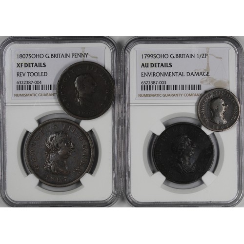 35 - George III copper assortment (4) comprising 1807 penny (NGC XF details), 1799 half penny (NGC AU det... 