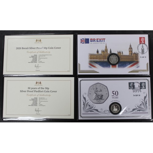 154 - Silver proof piedfort & silver proof 50p coins in FDC/PNC's comprising 2019 piedfort 50 Years of... 