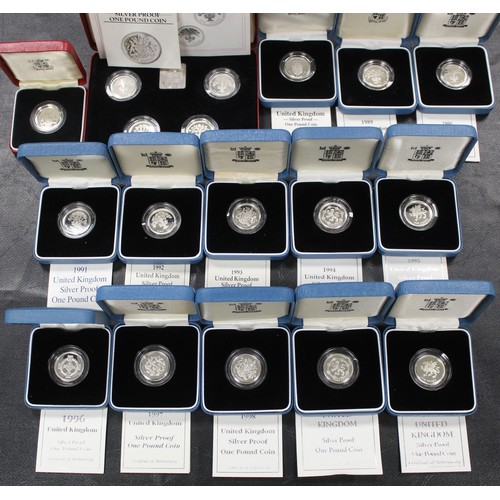 158 - A complete date run of silver proof £1 coins from 1983 to 2000 inclusive. All owned by the ori... 