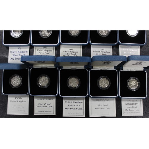 158 - A complete date run of silver proof £1 coins from 1983 to 2000 inclusive. All owned by the ori... 