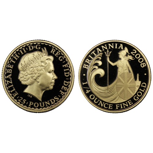 107 - 2008 Gold proof Britannia quarter ounce. nFDC, cased with COA.