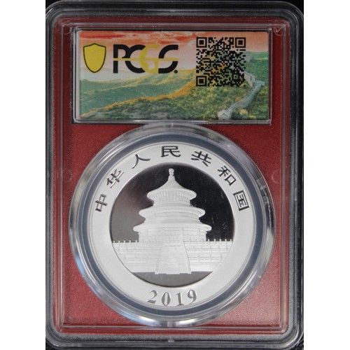 268 - China 2019 silver 10 yuan Panda. Graded PCGS MS70, FDC, and presented in a First Strike lucky red Ch... 