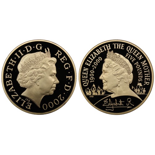 106 - 2000 Gold proof £5 crown, Elizabeth II. Struck to celebrate the 100th Birthday of Queen Elizabeth, T... 