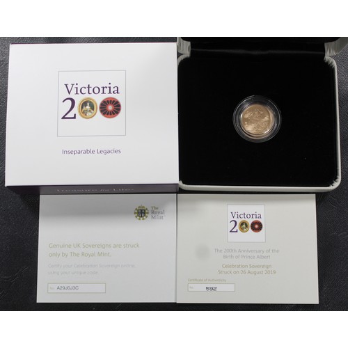 102 - 2019 Strike on the Day plain edge sovereign commemorating the 200th Anniversary of the birth of Prin... 