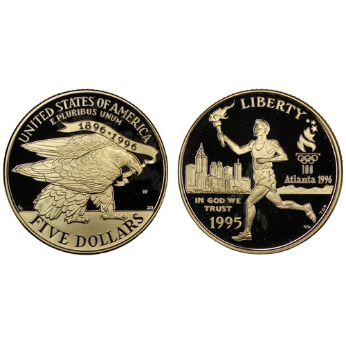 132 - USA 1995 Olympic 4-coin proof set including gold $5 eagle struck for the Centennial 1996 Games in At... 