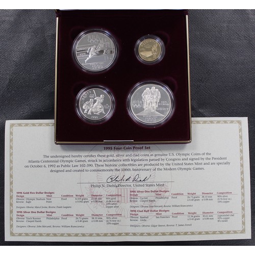 133 - USA 1995 Olympic 4-coin proof set including gold $5 eagle struck for the Centennial 1996 Games in At... 