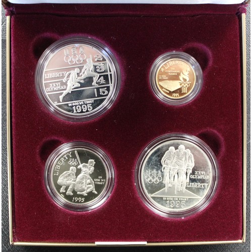 133 - USA 1995 Olympic 4-coin proof set including gold $5 eagle struck for the Centennial 1996 Games in At... 