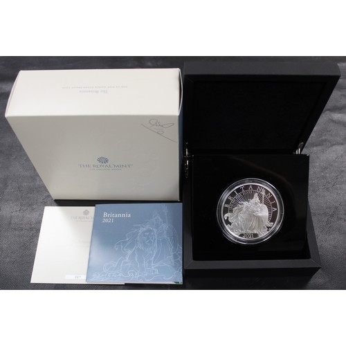 236 - 2021 Silver Proof 5oz Britannia with reverse design by P. J. Lynch. nFDC. Complete with case, COA, i... 