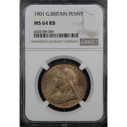 31 - 1901 Penny, Victoria, F154. Graded NGC MS64RB with light orange tones. Lustrous, uncirculated or nea... 