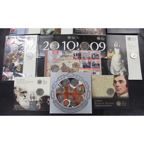 211 - An assortment of BUNC year sets and coins (12) including 2011 Cities £1 2-coin set, 2010 Restoration... 