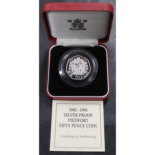 141 - 1992-1993 Dual date silver proof piedfort 50p commemorating the UK Presidency of the EEC council. Ca... 