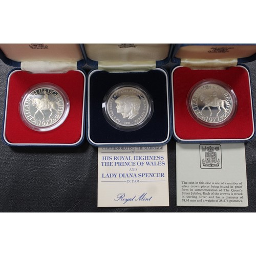 196 - Silver proof & silver proof piedfort coins (6) comprising 1977 Silver Jubilee crowns (2), 1981 C... 