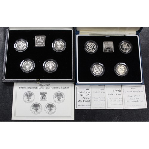 160 - Silver proof piedfort £1 coins (8) in 4-coin cases comprising 1984-1987 inclusive & 1994-1997 in... 
