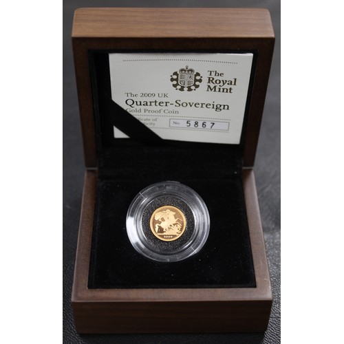 89 - 2009 Proof quarter sovereign, Elizabeth II. nFDC, a small obverse mark under chin. Cased with COA.
