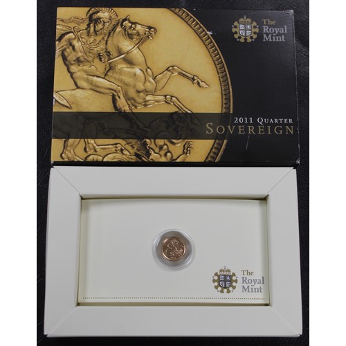91 - 2011 Quarter sovereign, Elizabeth II. Bullion strike, as issued in Royal Mint presentation pack with... 