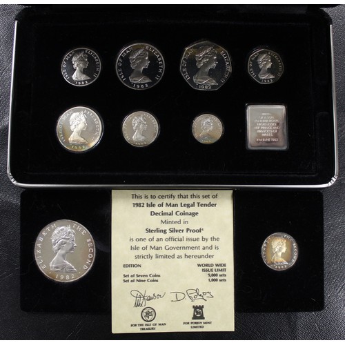 261 - Isle of Man 1982 silver proof 9-coin set in black presentation case. Struck to celebrate the birth o... 