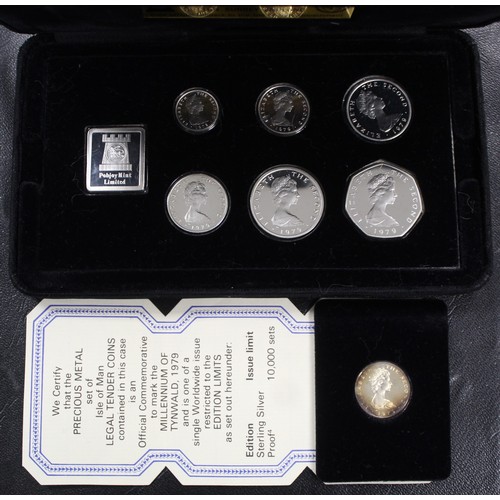 260 - Isle of Man 1979 silver proof 7-coin set in black presentation case. Struck to commemorate the Mille... 