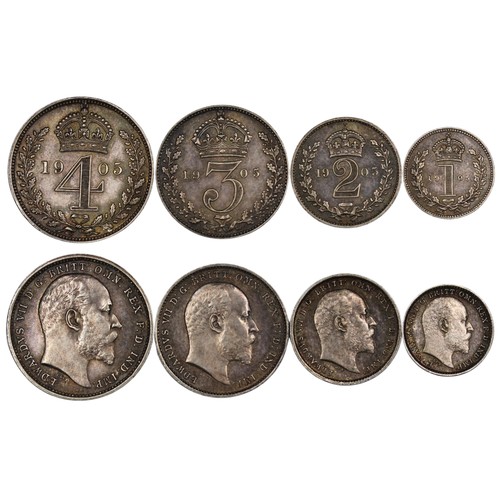 47 - 1905 Maundy Set, Edward VII. Obv. Bare head facing right, Rev. crowned denominations dividing date. ... 