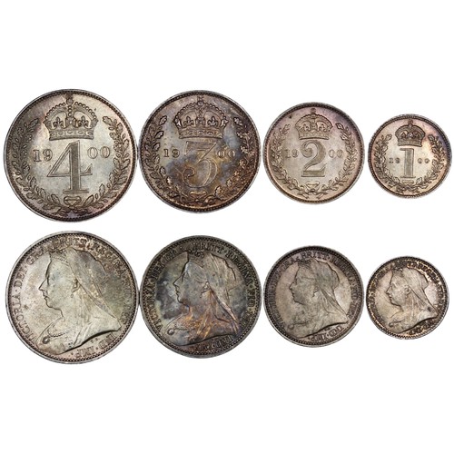 45 - 1900 Maundy Set, Victoria. Obv. old veiled head, rev. crowned denominations dividing date. An set of... 
