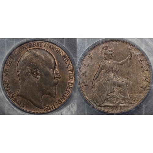 27 - 1908 Half Penny, Edward VII. Some underlying streaky obverse lustre. Graded CGS75. gEF/aUNC. [Freema... 