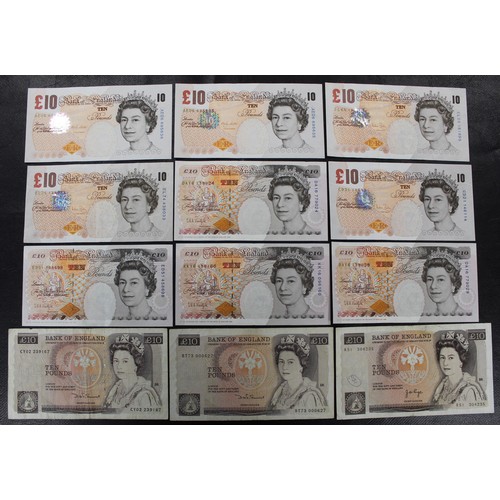 4 - £10 banknotes (12) Page/Nightingale, Somerset/Nightingale (2, one unthreaded), Kentfield/Dickens (4)... 