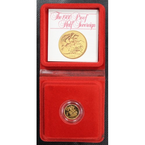 93 - 1980 Proof Half Sovereign, Elizabeth II. Presented in original red case of issue with COA. A few rev... 