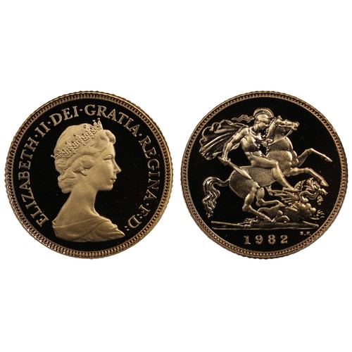 93 - 1982 Proof half sovereign, Elizabeth II. Mark by border near dragon claws. nFDC. Cased with COA. [Ma... 