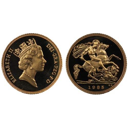 96 - 1985 Proof half sovereign, Elizabeth II. A few trivial surface marks. Obverse portrait by Raphael Ma... 