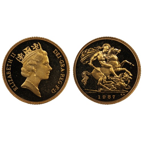 97 - 1987 Proof half sovereign, Elizabeth II. Multiple obverse sports and signs of handling to the revers... 