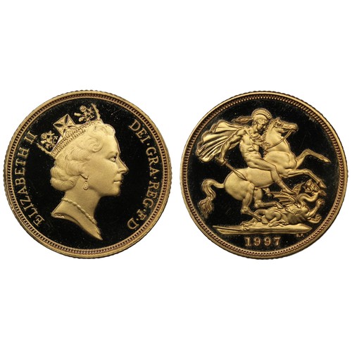 146 - 1997 Proof sovereign, Elizabeth II. Multiple surface marks. Obverse portrait by Raphael Maklouf. nFD... 