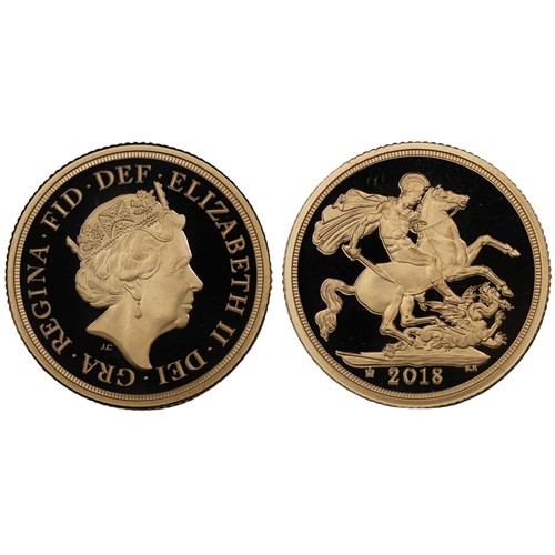 188 - 2018 Piedfort proof sovereign, Elizabeth II. Crowned 65 privy mark in exergue. A couple of trivial s... 